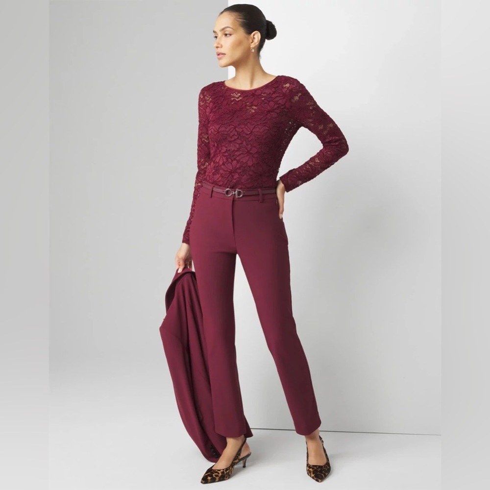 NWT White House Black Market Elle Slim Trouser Pant Port Size 4 WHBM Burgundy